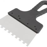 Шпатель 8х8мм 200мм, нержавеющий зубчатый с пластмассовой ручкой, FIT,06628